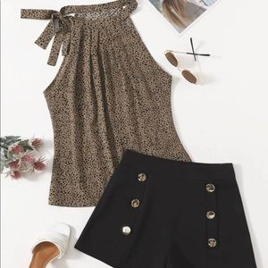 SHEIN leopard print halter top with black shorts!